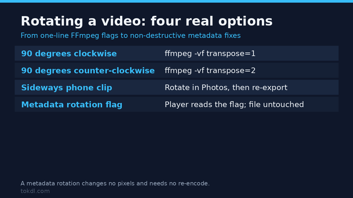 How to rotate a video: ffmpeg transpose flags and metadata rotation