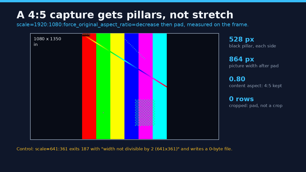 LinkedIn video size aspect: a 4:5 capture padded into 1920x1080 with 528 px black pillars each side